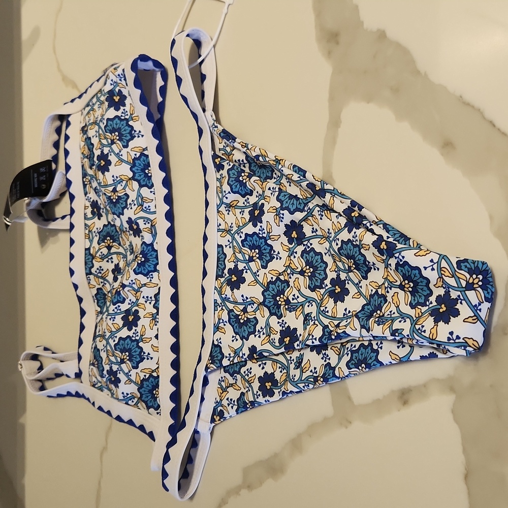 Sexy Thong Bikini Ditsy Floral Color Blue/white sz S - Picture 7 of 8